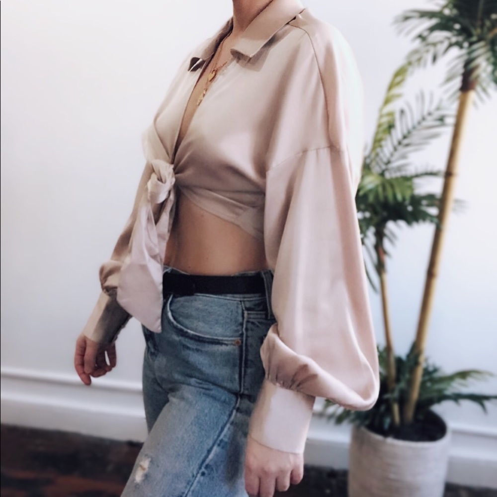 Last 1✨Zeal Nude Satin Puff Sleeve Crop Top - Picture 4 of 8